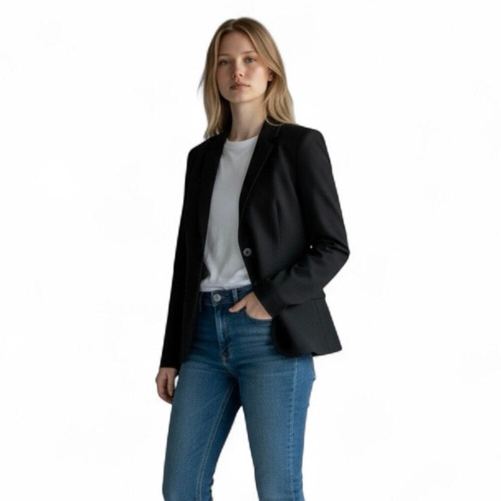 J Crew 100% Wool Solid Navy Blue Blazer Classic Retro Blue Label Size 4 Preppy